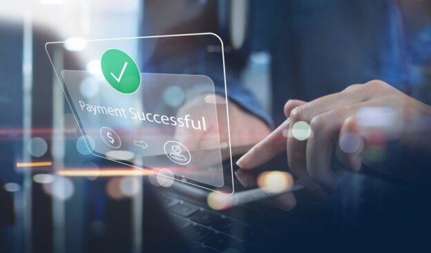 Woman using mobile phone, online payment, banking and online shopping via banking mobile app, E-transaction and financial technology concept